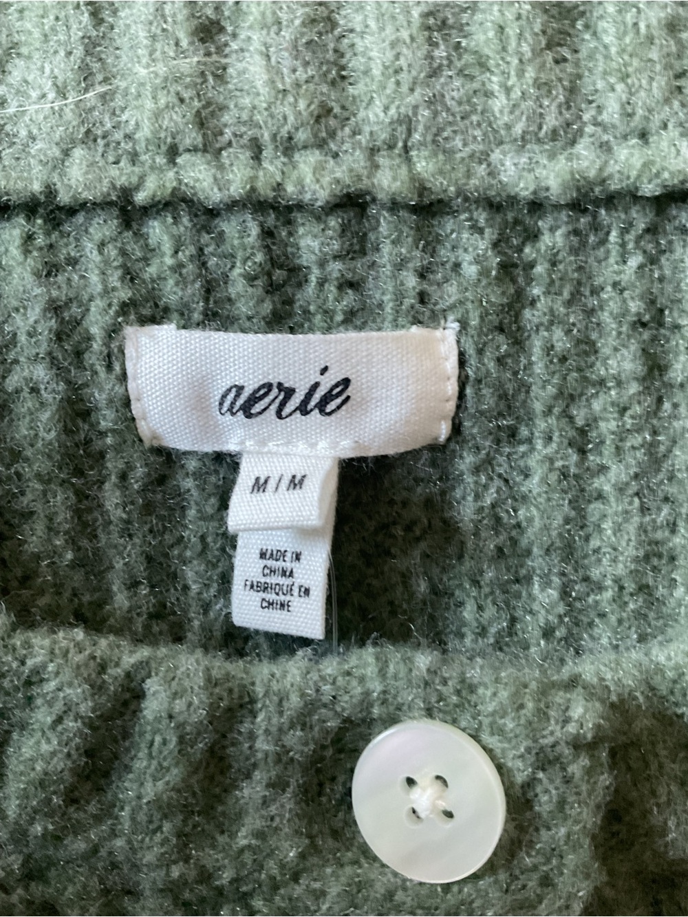 aerie Olive Green Ribbed Button-Up Short Sleeve Cardigan - Picture 5 of 9
